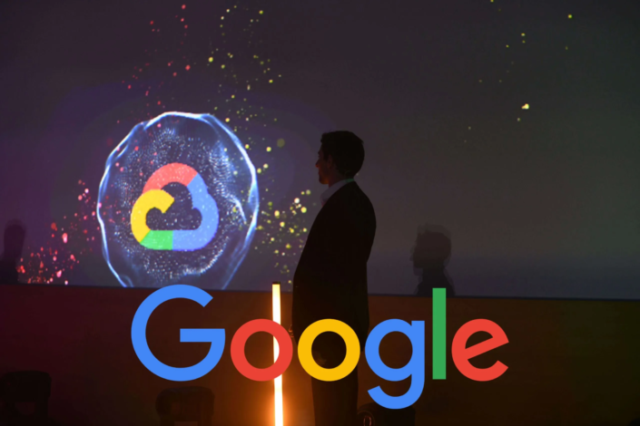 Google logo with a background illustrating the Digital Show project